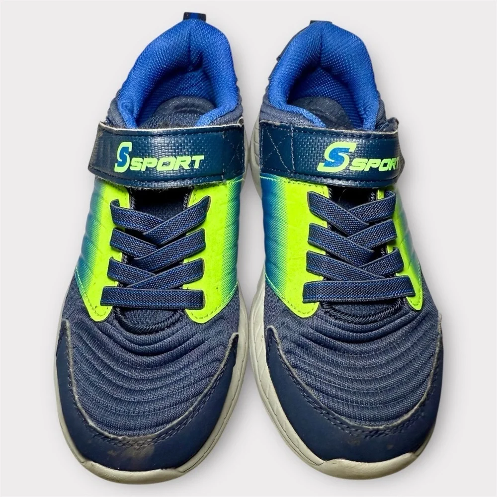 S Sport by Skechers Boys Size 1 Blue Neon Athletic Sneakers Hook and Loop